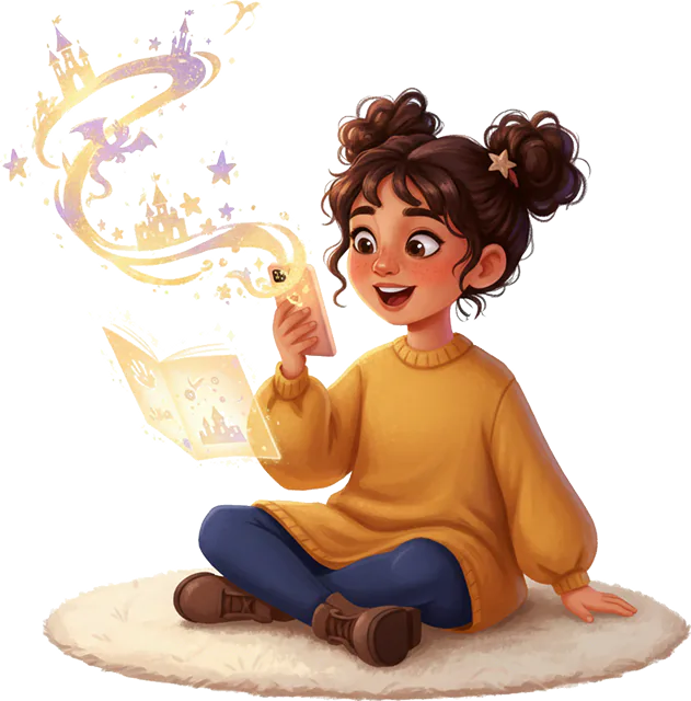 Girl reading with imagination